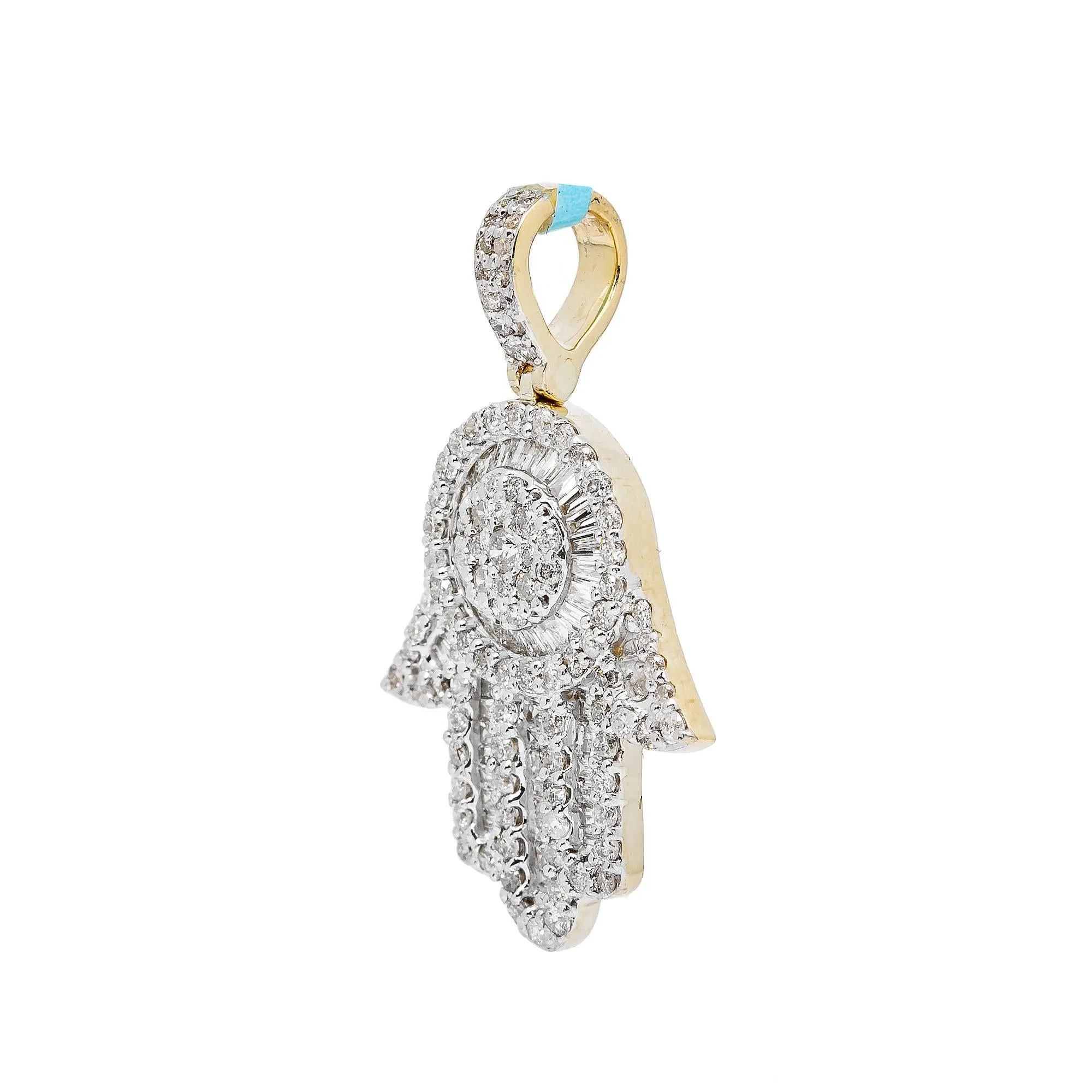 10K GOLD HAMSA PENDANT WITH 2.50 CT BAGUETTE DIAMONDS