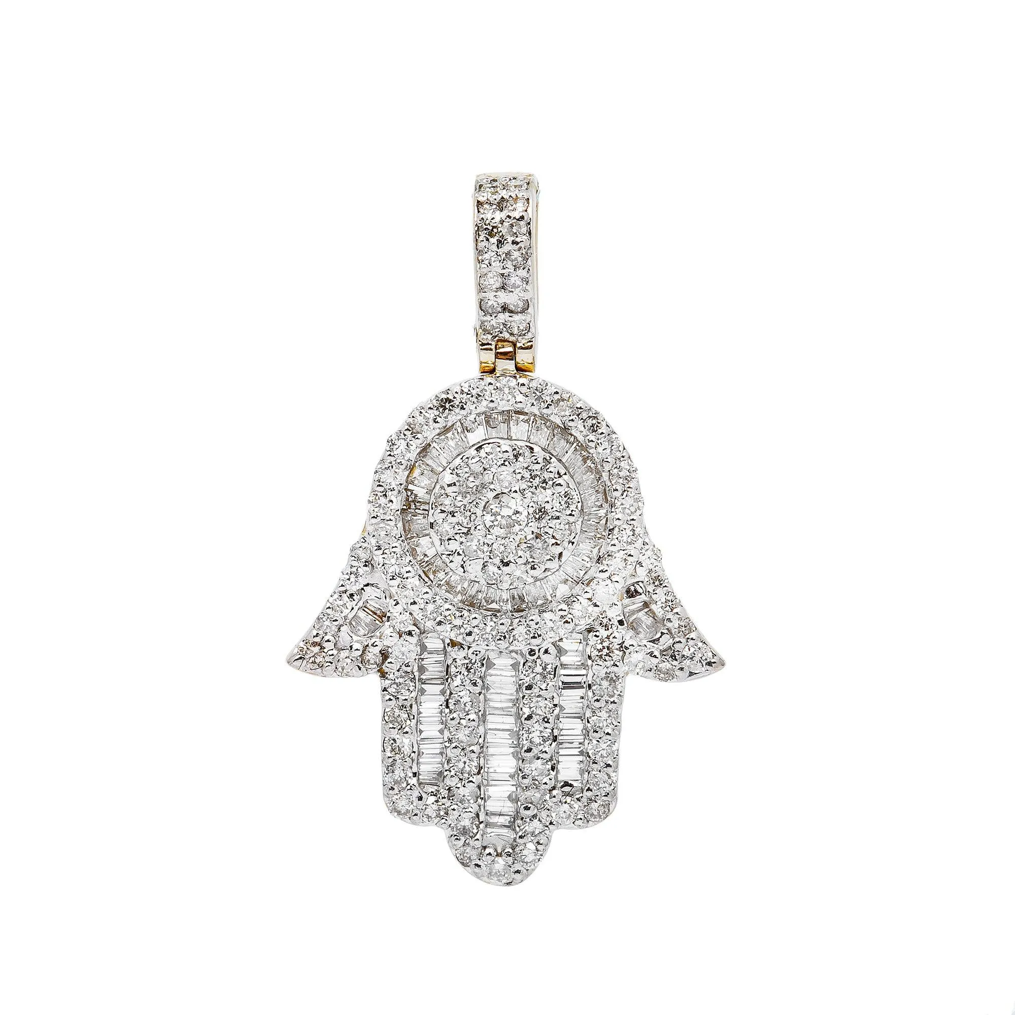 10K GOLD HAMSA PENDANT WITH 2.50 CT BAGUETTE DIAMONDS