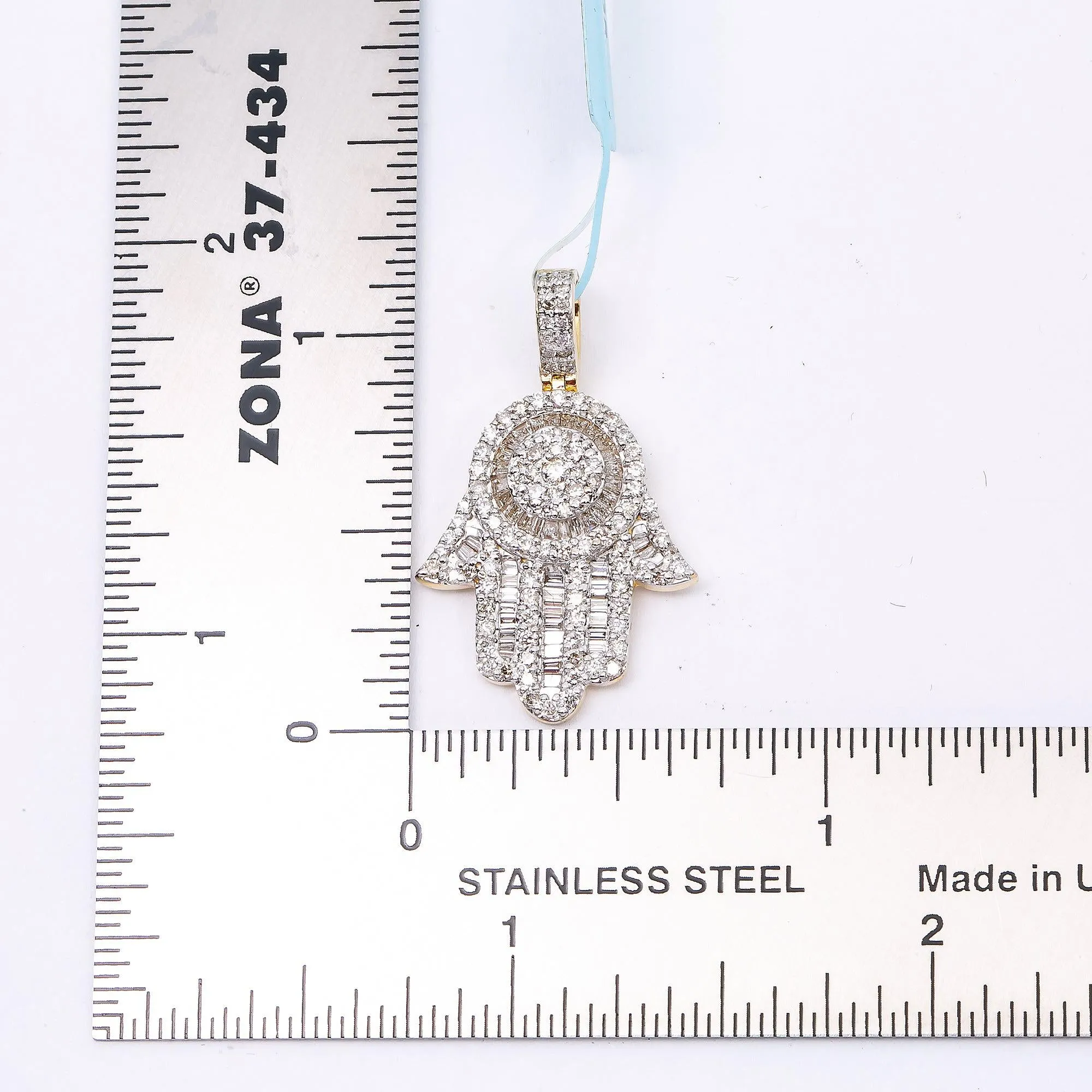 10K GOLD HAMSA PENDANT WITH 2.50 CT BAGUETTE DIAMONDS