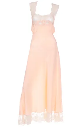 1940s Henri Bendel Peach Silk Evening Gown or Nightgown With Lace