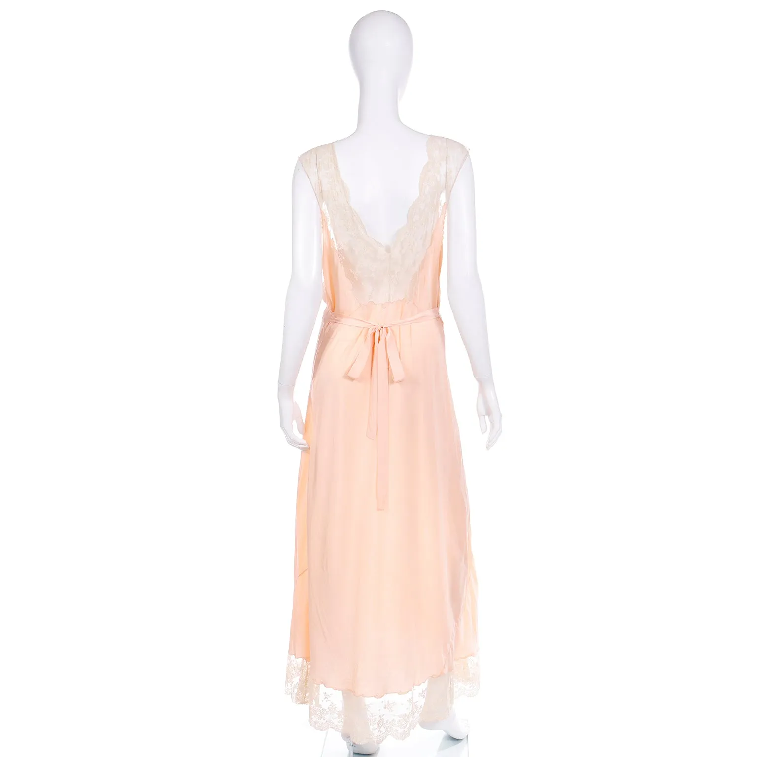 1940s Henri Bendel Peach Silk Evening Gown or Nightgown With Lace