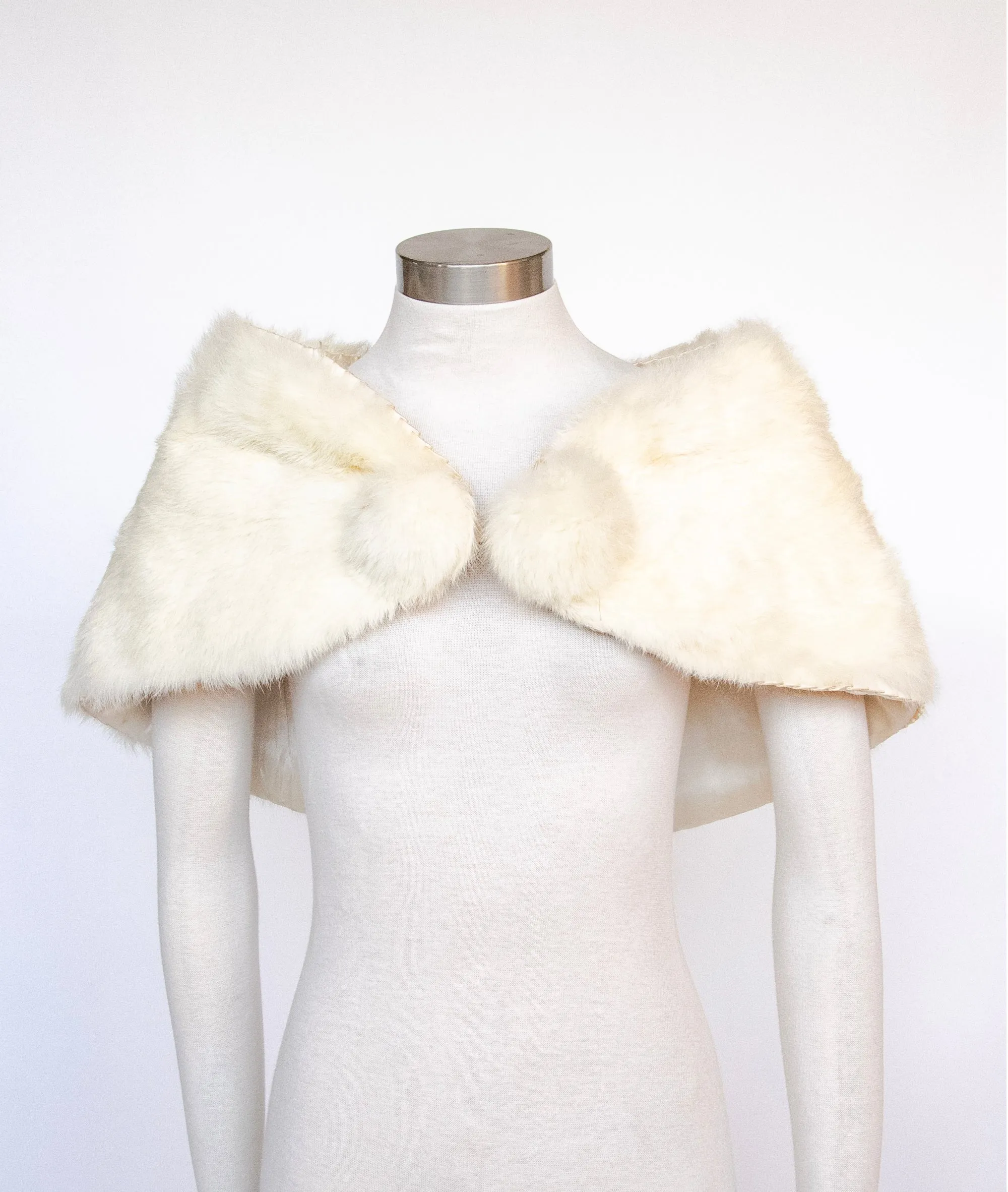 1950s Fur Stole White Rabbit Plush Fluffy Wrap XS