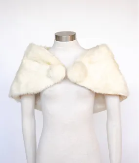 1950s Fur Stole White Rabbit Plush Fluffy Wrap XS