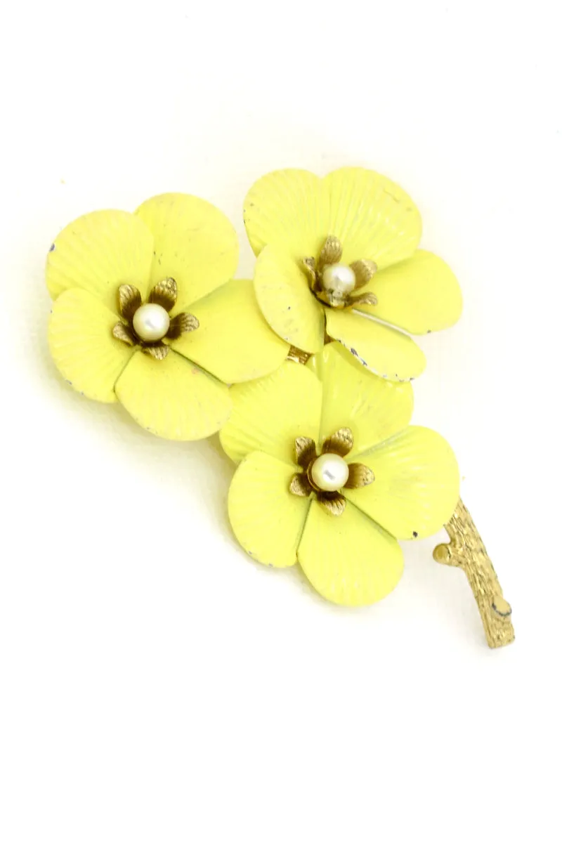 1960's Signed Vintage Large Flower Brooches, Set of 2