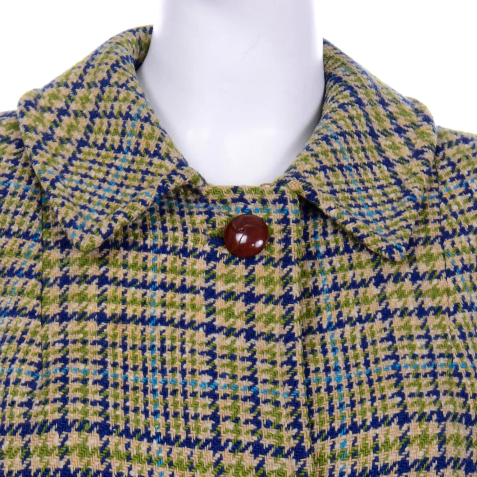 1960s Vintage Green and Blue Plaid Cape With Green LIning