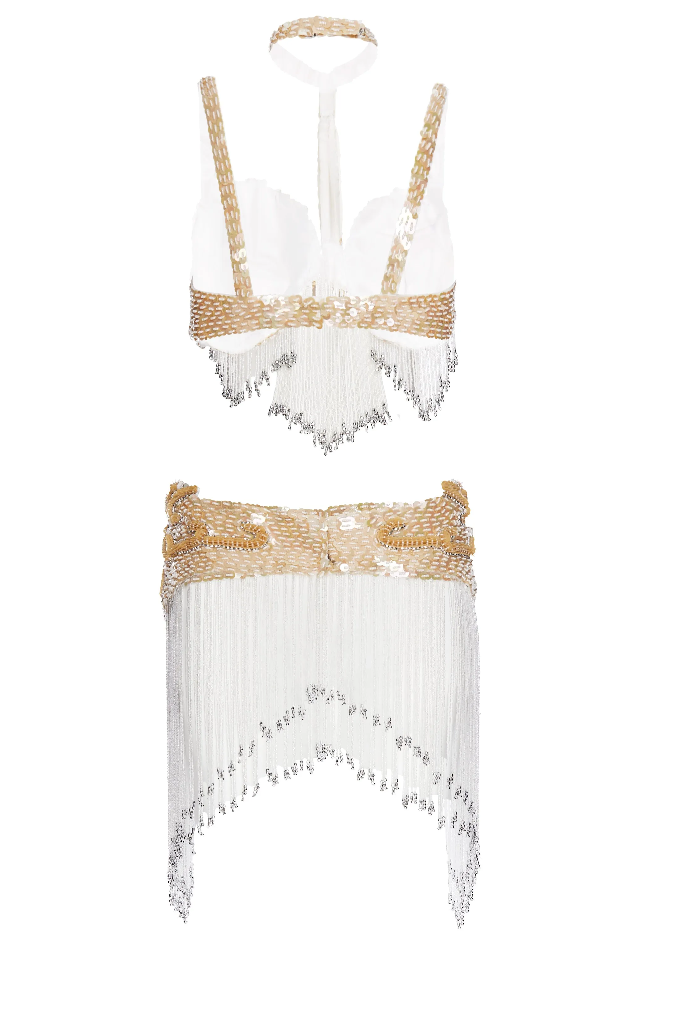 1980s Beige Showgirl Sequin Embroidered Two-Piece. Rent: £47/Day