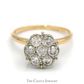 1cttw 7 Diamond Flower Cluster Ring in 14k Yellow Gold