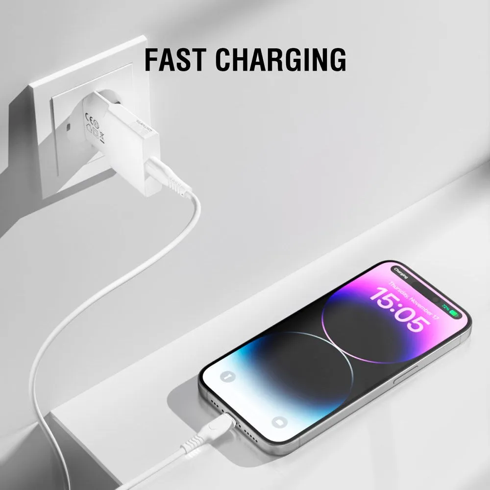 4Smarts PD Slim 20W USB-C Vægoplader GaN m. USB-C Kabel - Hvid