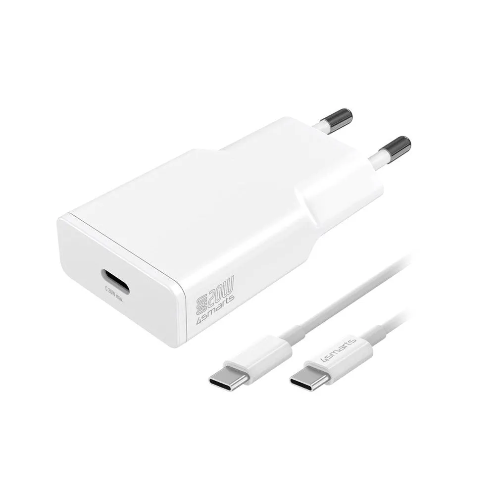 4Smarts PD Slim 20W USB-C Vægoplader GaN m. USB-C Kabel - Hvid