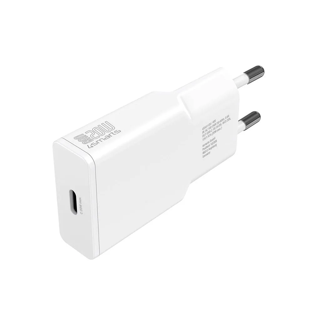 4Smarts PD Slim 20W USB-C Vægoplader GaN m. USB-C Kabel - Hvid