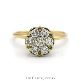 7 Round Brilliant Cut 1cttw Diamond Cluster Ring in 10k Yellow Gold