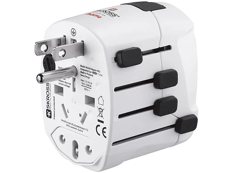 Adaptador de viaje - Hama 00223471, Universal, 3 Clavijas, 1750 W, 100 V-250 V, Blanco