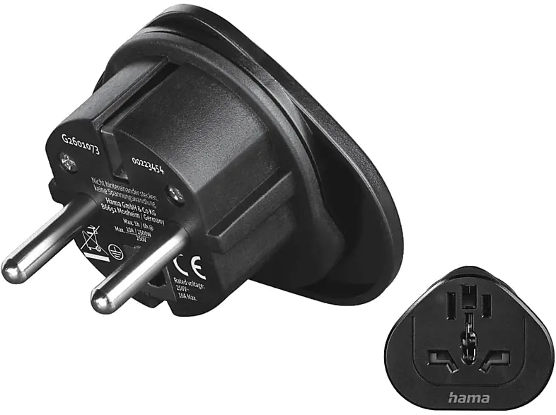 Adaptador enchufe - Hama 00223454, Universal, 100 V - 250 V, Negro