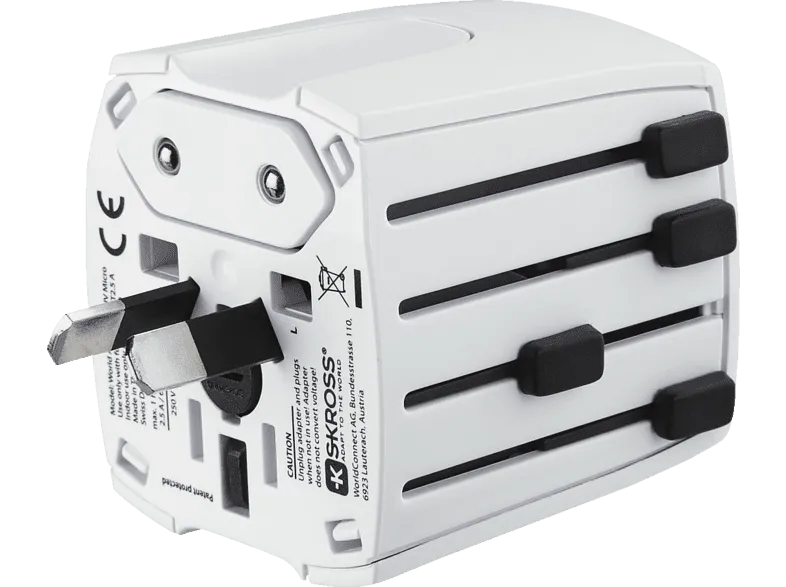 Adaptador enchufe - Hama MUV Micro, 2 Clavijas, 250 V, Universal, Blanco