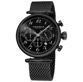 Akribos XxivChronograph Black Dial Black PVD Mesh Steel Men's Watch AK627BK