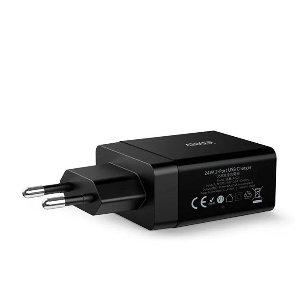 Anker 24W Vægoplader m. 2 x USB-A - Sort