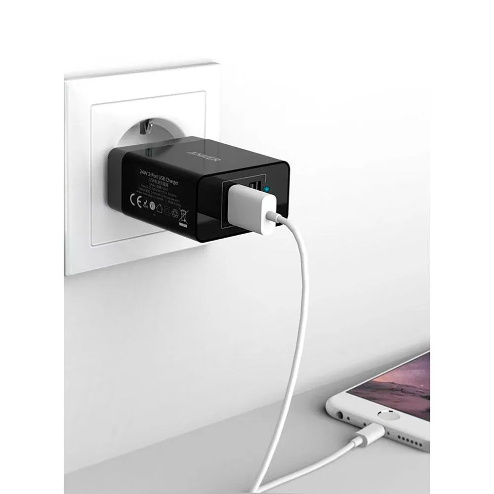 Anker 24W Vægoplader m. 2 x USB-A - Sort