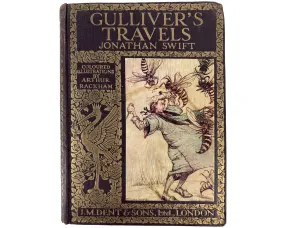 Antique Childrens Book Gullivers Travels Jonathan Swift w Arthur Rackham Illustrations