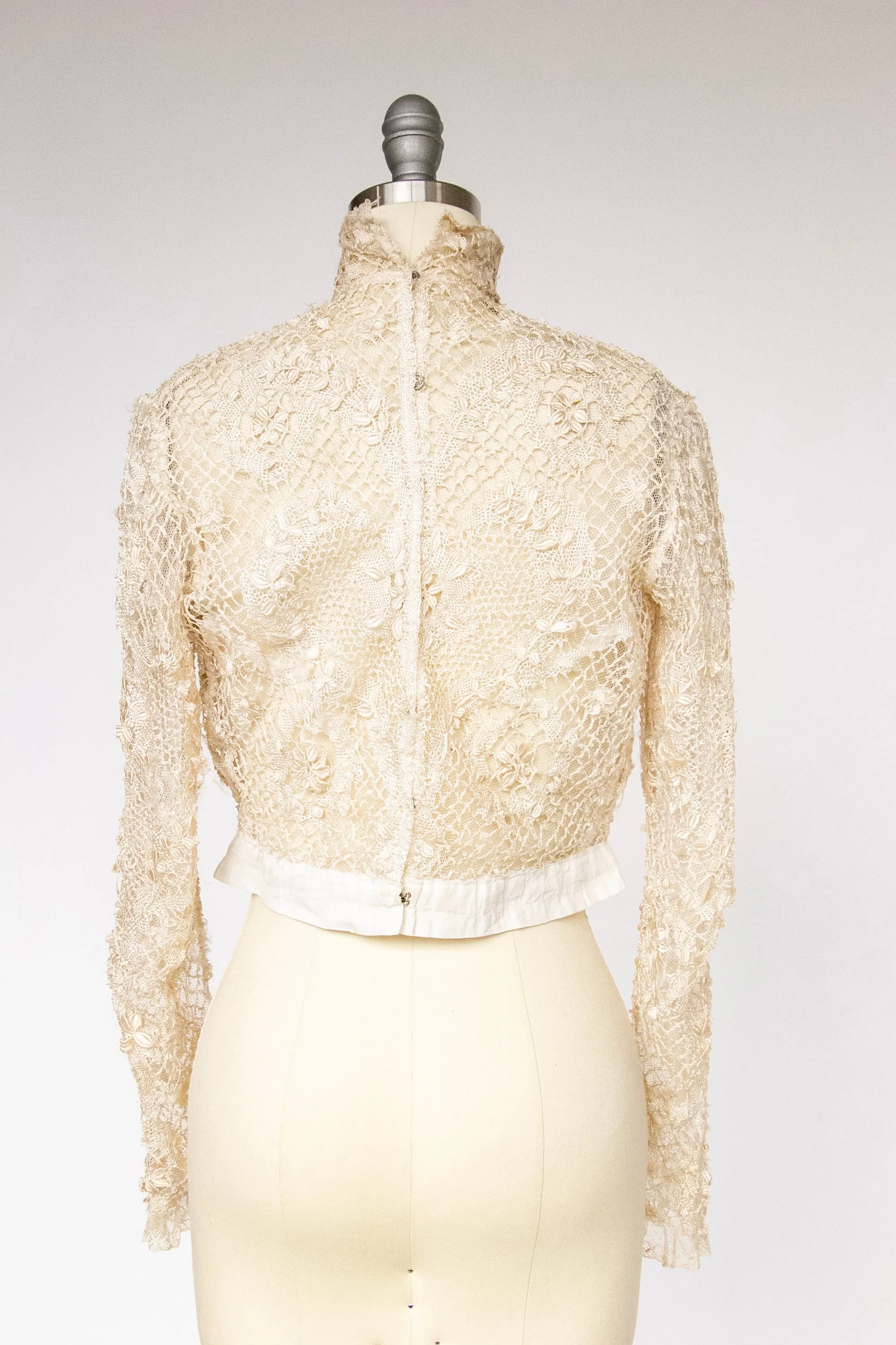 Antique Edwardian Blouse Lace Heart Bodice 1910s S