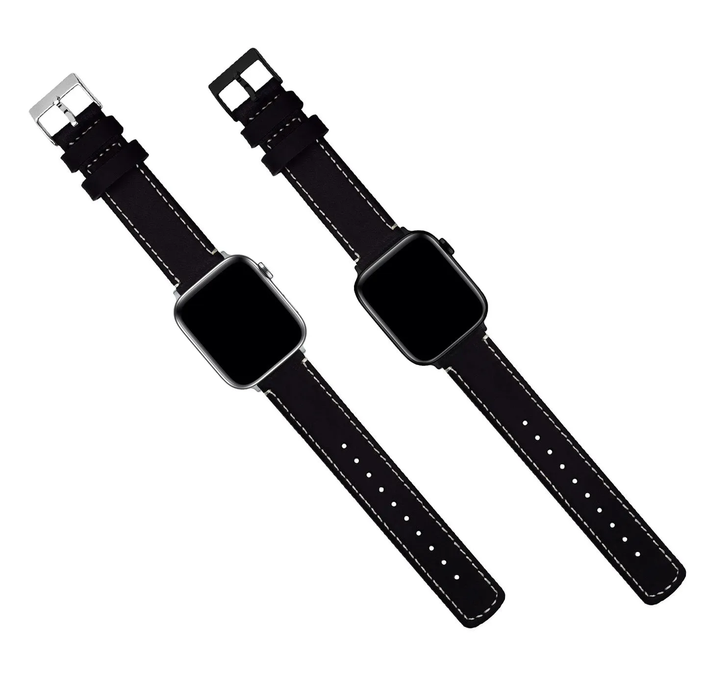 Apple Black Leather White Stitching Watch Band