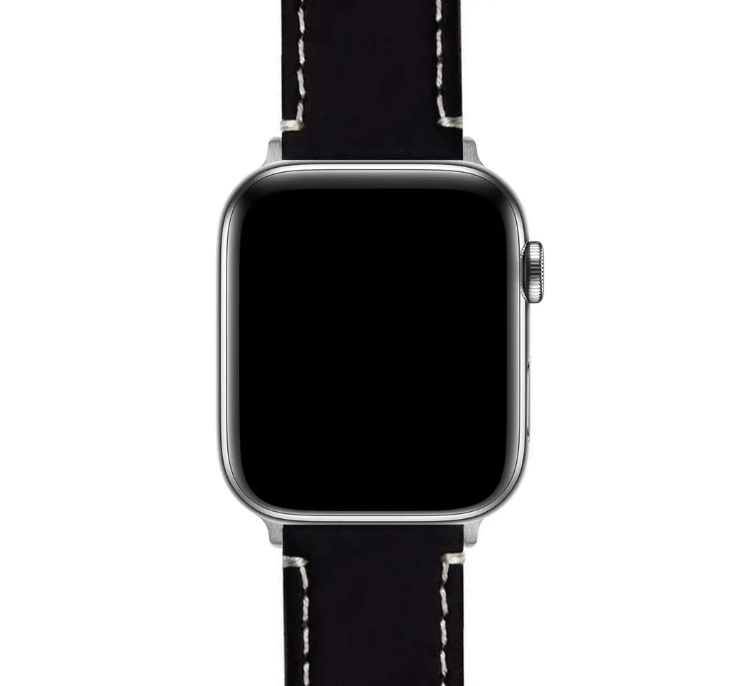 Apple Black Leather White Stitching Watch Band