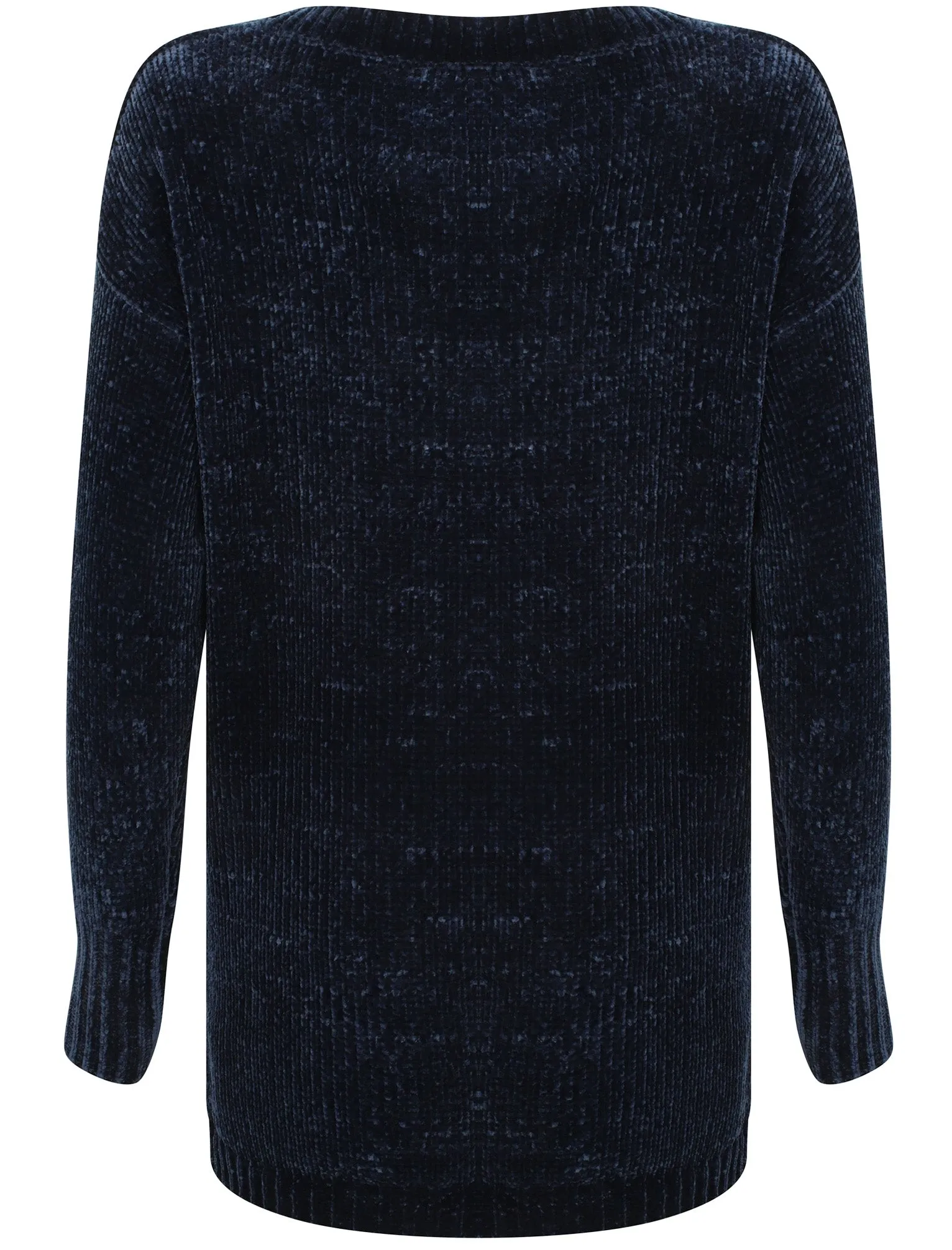 Aria V Neck Chenille Knitted Jumper in Navy - Tokyo Laundry