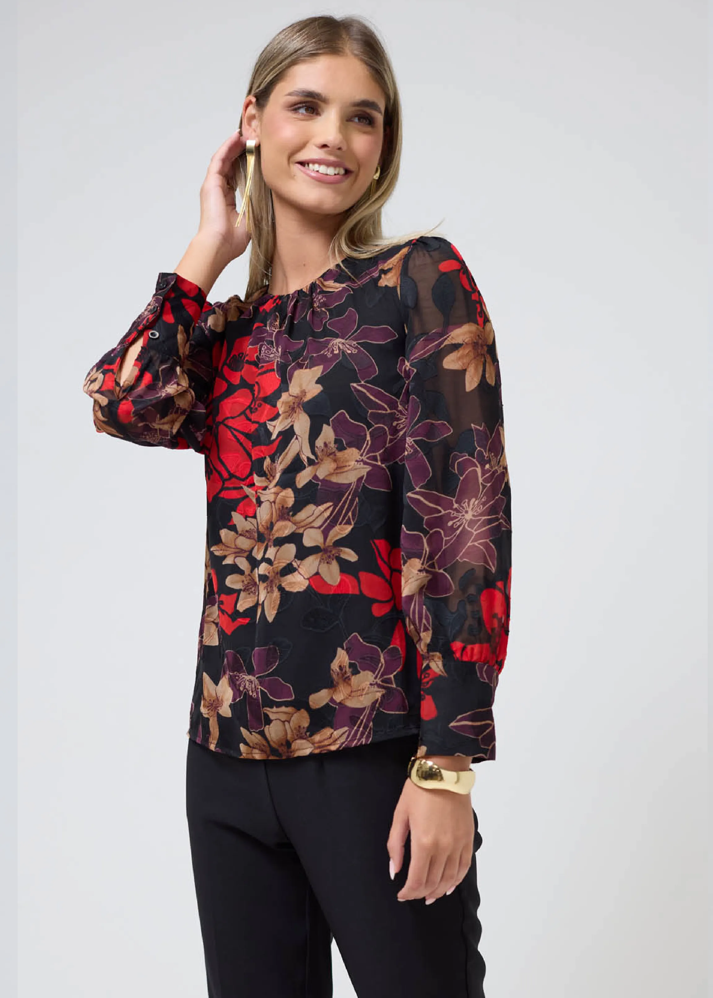 Avril Red Floral Print Blouse