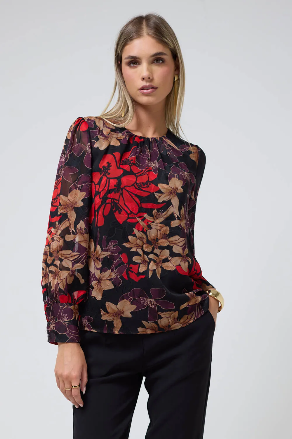 Avril Red Floral Print Blouse