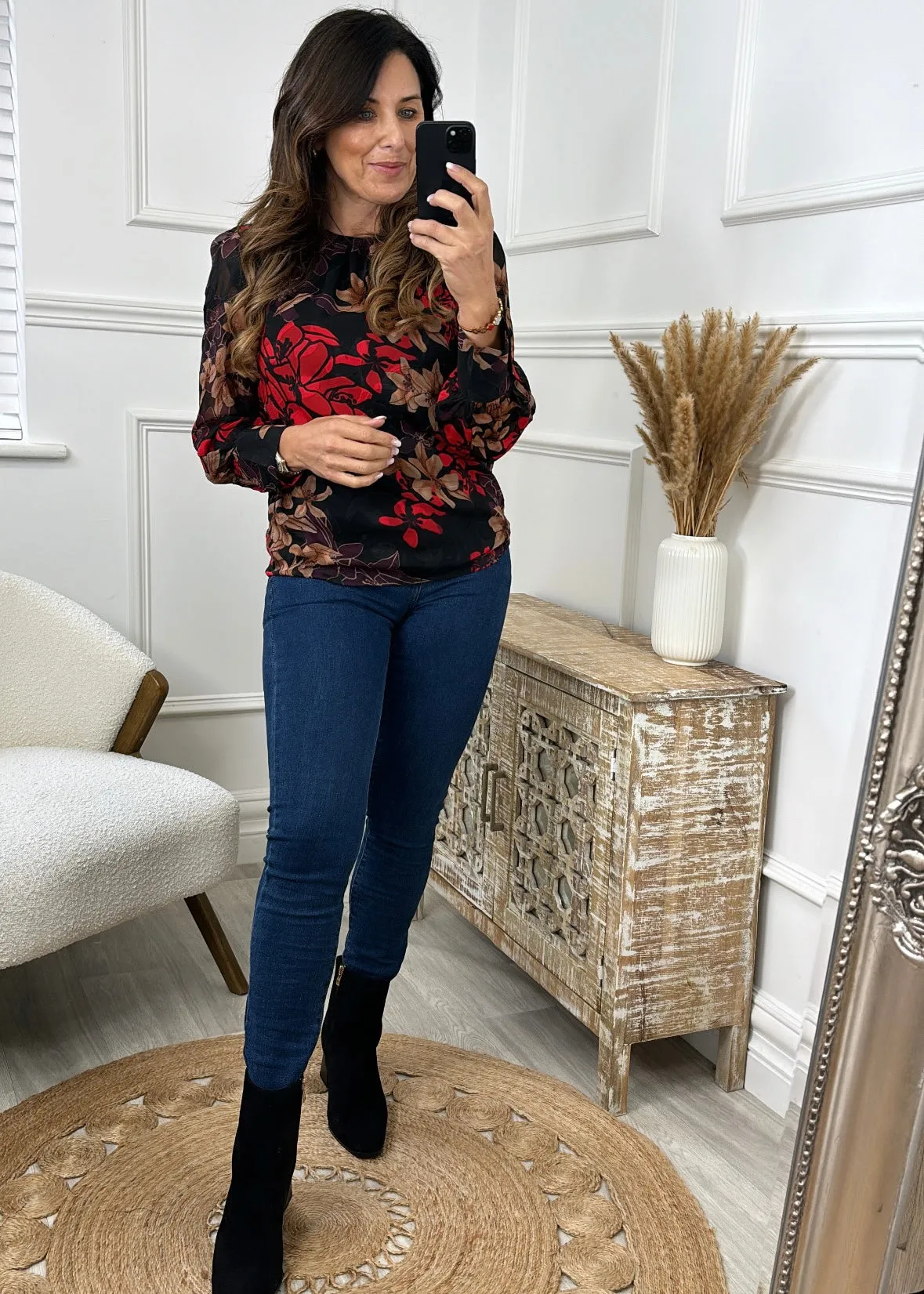 Avril Red Floral Print Blouse