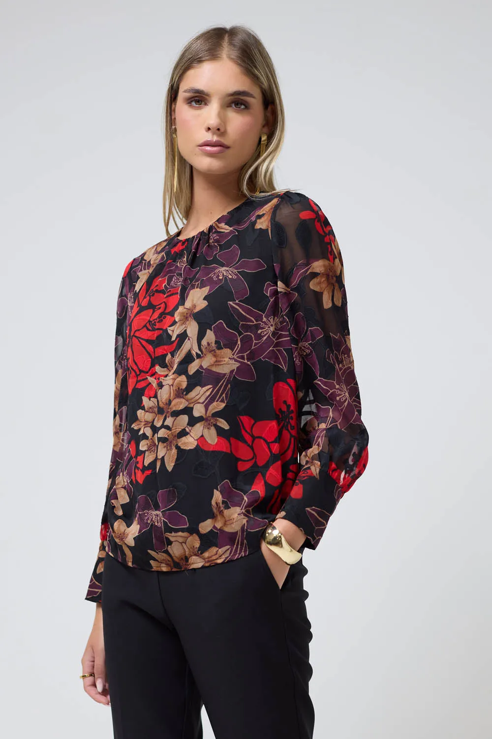 Avril Red Floral Print Blouse