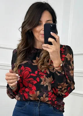 Avril Red Floral Print Blouse