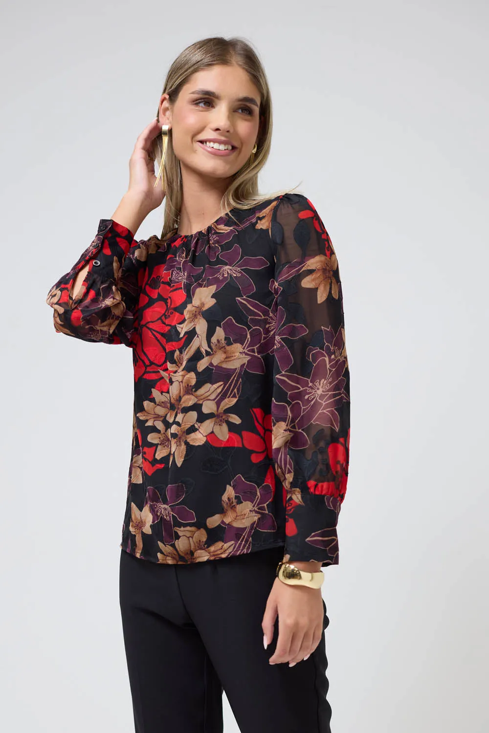 Avril Red Floral Print Blouse