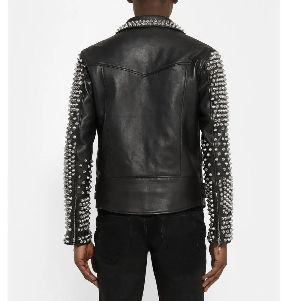 Awesome Men's Black Studded Biker Leather Punk Jacket, men Fashion Designer Jacket