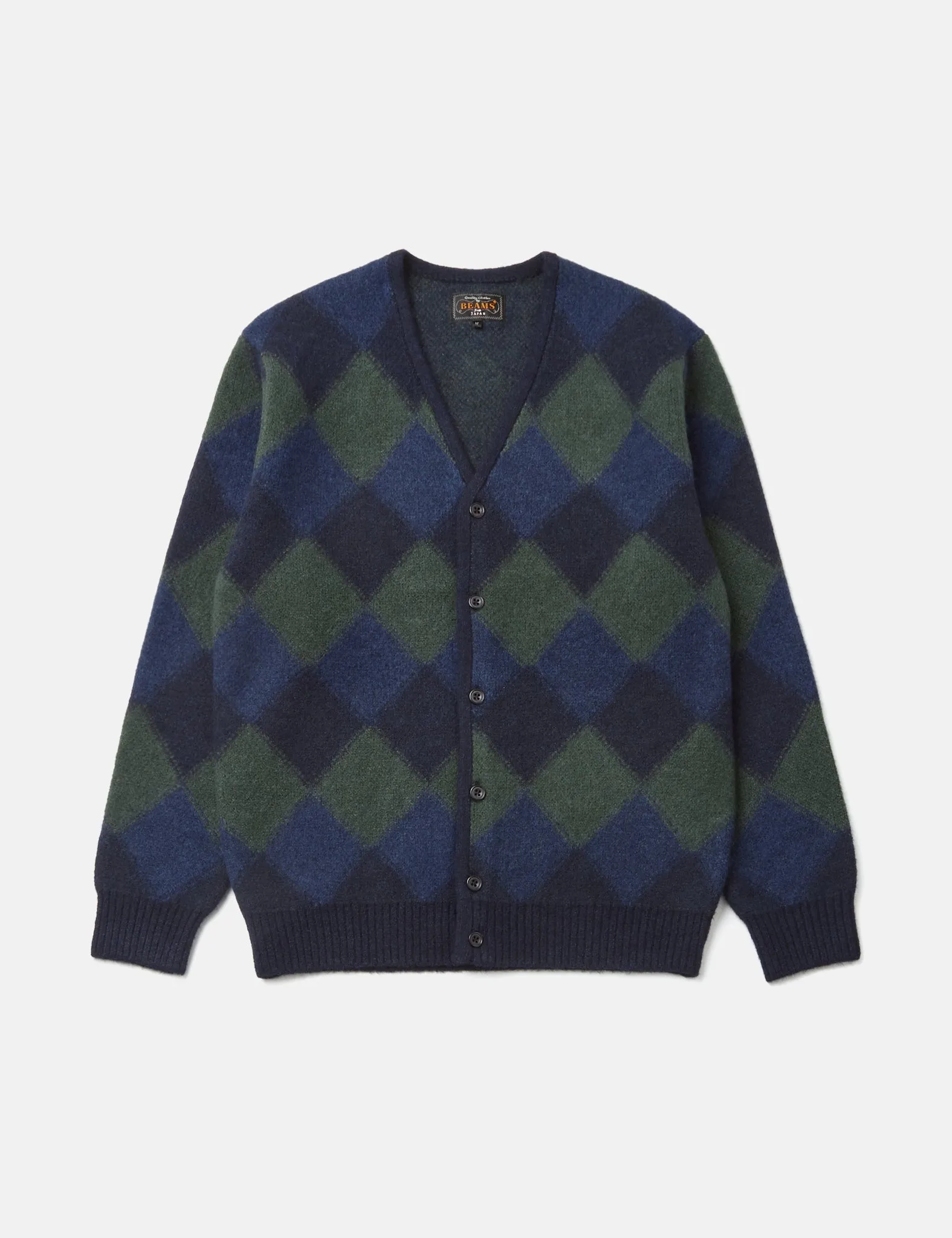 Beams Plus Double Jacquard Cardigan (Argyle Pattern) - Navy Blue