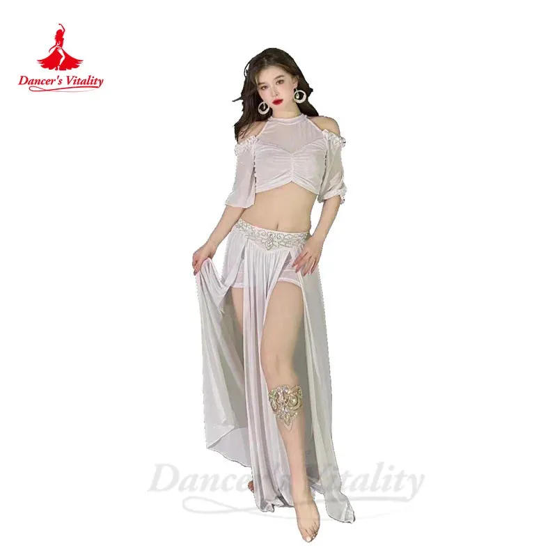 Belly Dance Costume Set for Women Gauze Half Sleeves Top senior AB Stones Split Skirt 2pcs Adult Oriental Bellydance Outfit