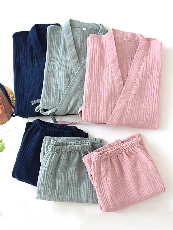 Belted Robe Pants Cotton Pajamas