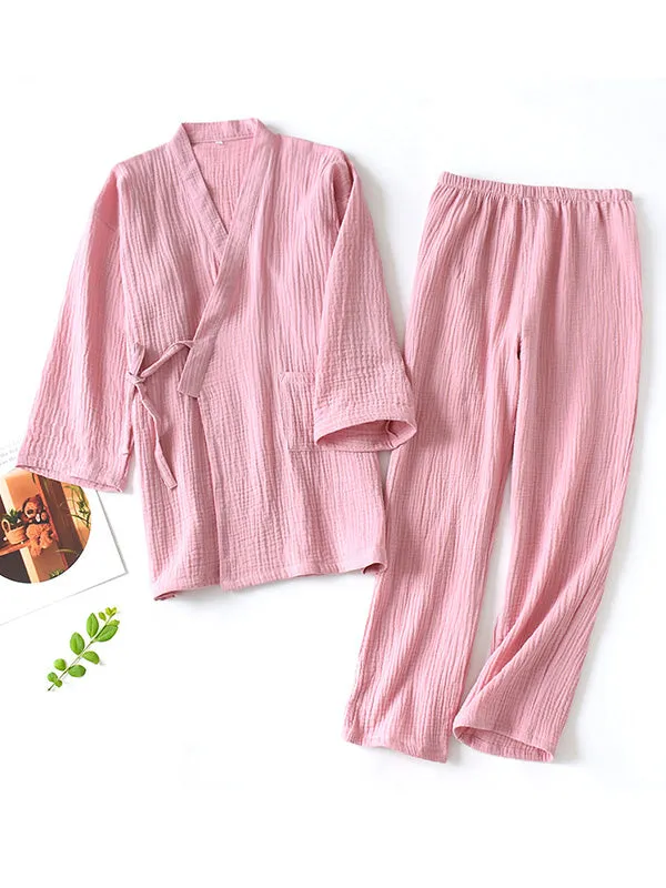 Belted Robe Pants Cotton Pajamas