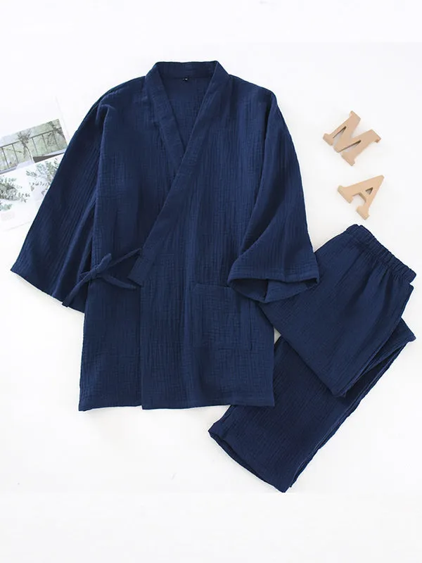 Belted Robe Pants Cotton Pajamas