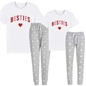 Besties Love Hearts Matching Grey/White Star Pyjamas