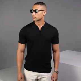 Black Venetian Merino Zip Polo