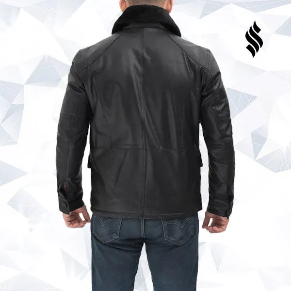 Boehmer Mens Black Shearling Leather Jacket