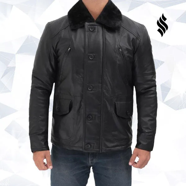 Boehmer Mens Black Shearling Leather Jacket