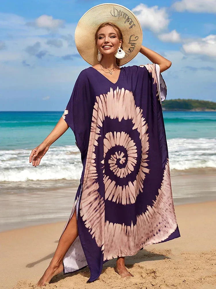 Bohemian Print Multicolor Beach Style Kaftan Maxi Dress - Swimsuit Cover-Up 2024