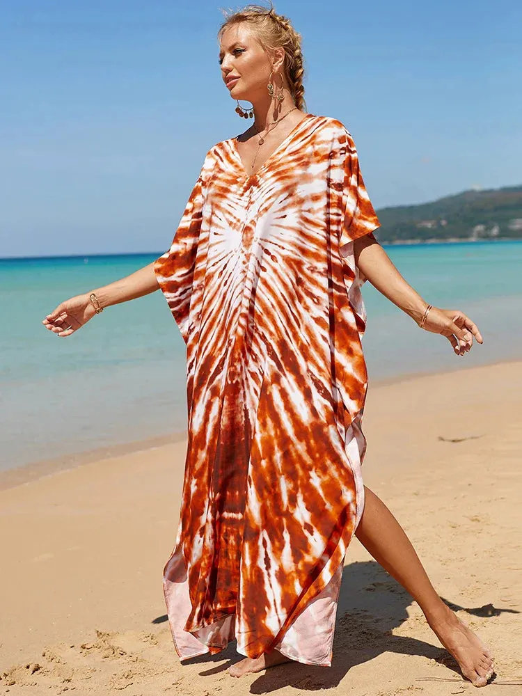 Bohemian Print Multicolor Beach Style Kaftan Maxi Dress - Swimsuit Cover-Up 2024