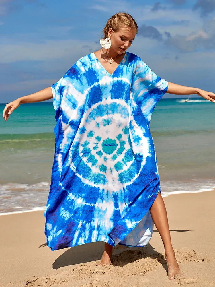 Bohemian Print Multicolor Beach Style Kaftan Maxi Dress - Swimsuit Cover-Up 2024