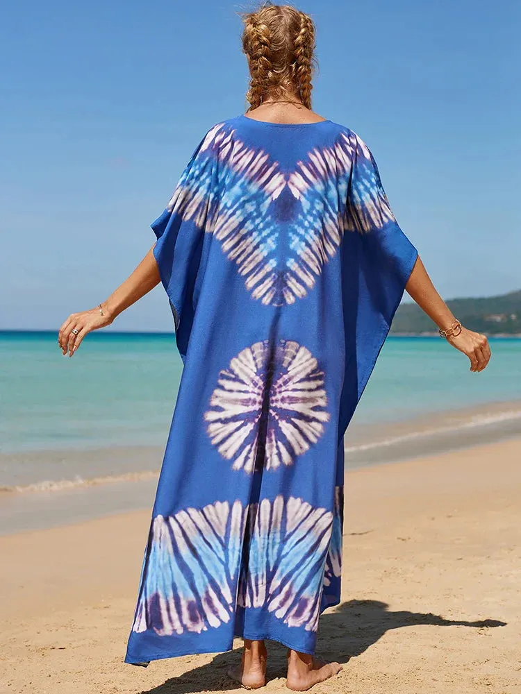 Bohemian Print Multicolor Beach Style Kaftan Maxi Dress - Swimsuit Cover-Up 2024