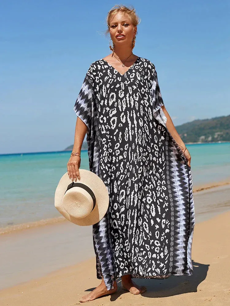 Bohemian Print Multicolor Beach Style Kaftan Maxi Dress - Swimsuit Cover-Up 2024