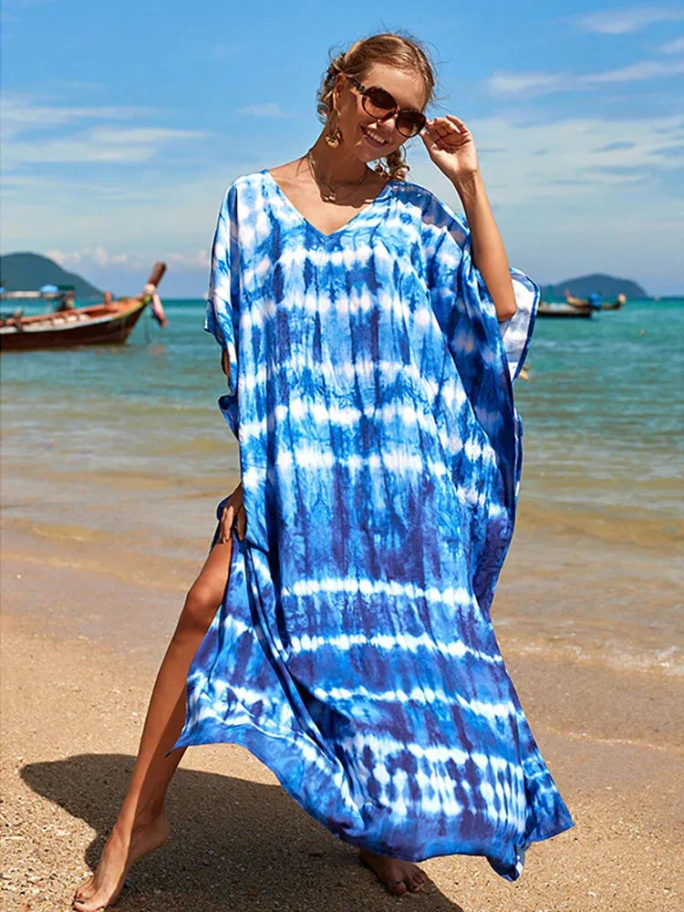 Bohemian Print Multicolor Beach Style Kaftan Maxi Dress - Swimsuit Cover-Up 2024