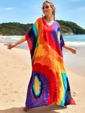 Bohemian Print Multicolor Beach Style Kaftan Maxi Dress - Swimsuit Cover-Up 2024