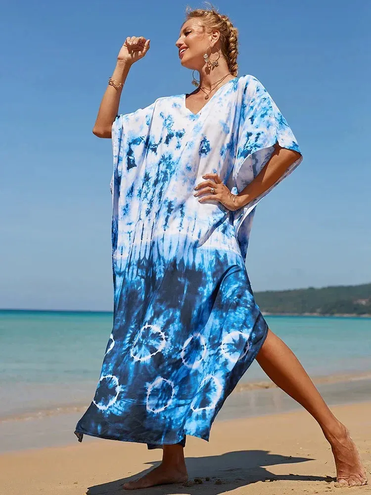 Bohemian Print Multicolor Beach Style Kaftan Maxi Dress - Swimsuit Cover-Up 2024